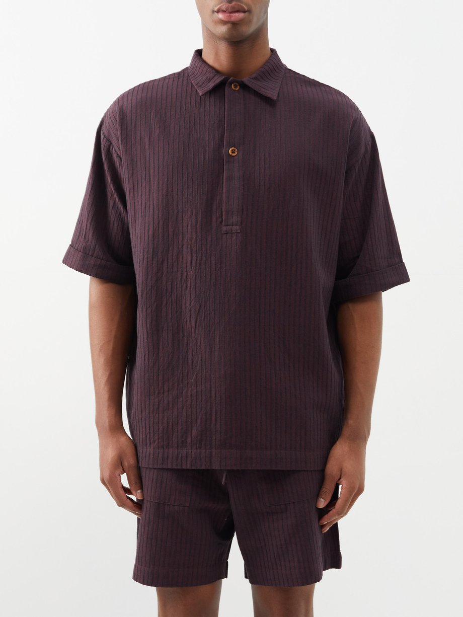 Burgundy Benirras pinstriped cotton polo shirt | SMR Days | MATCHES UK