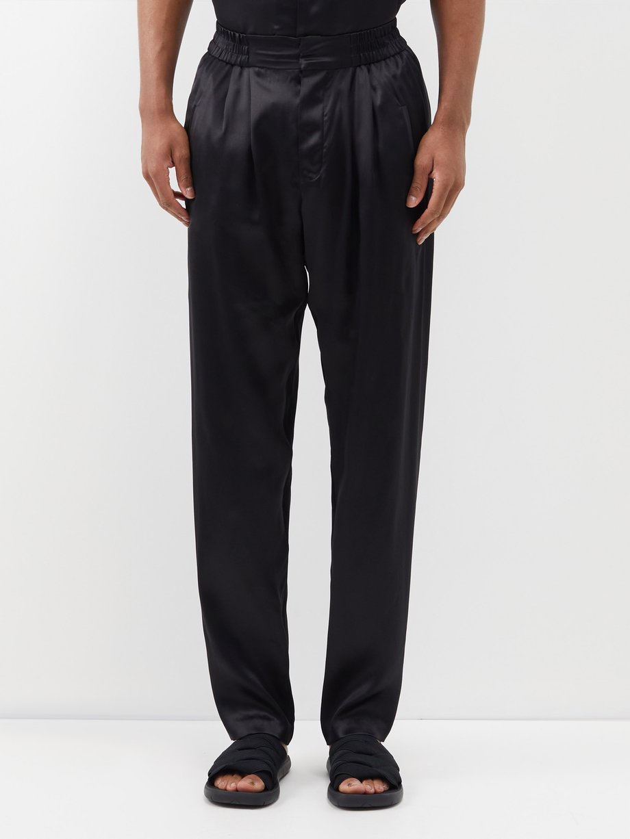 Black Conrad pleated silk-satin trousers | Delos | MATCHESFASHION UK