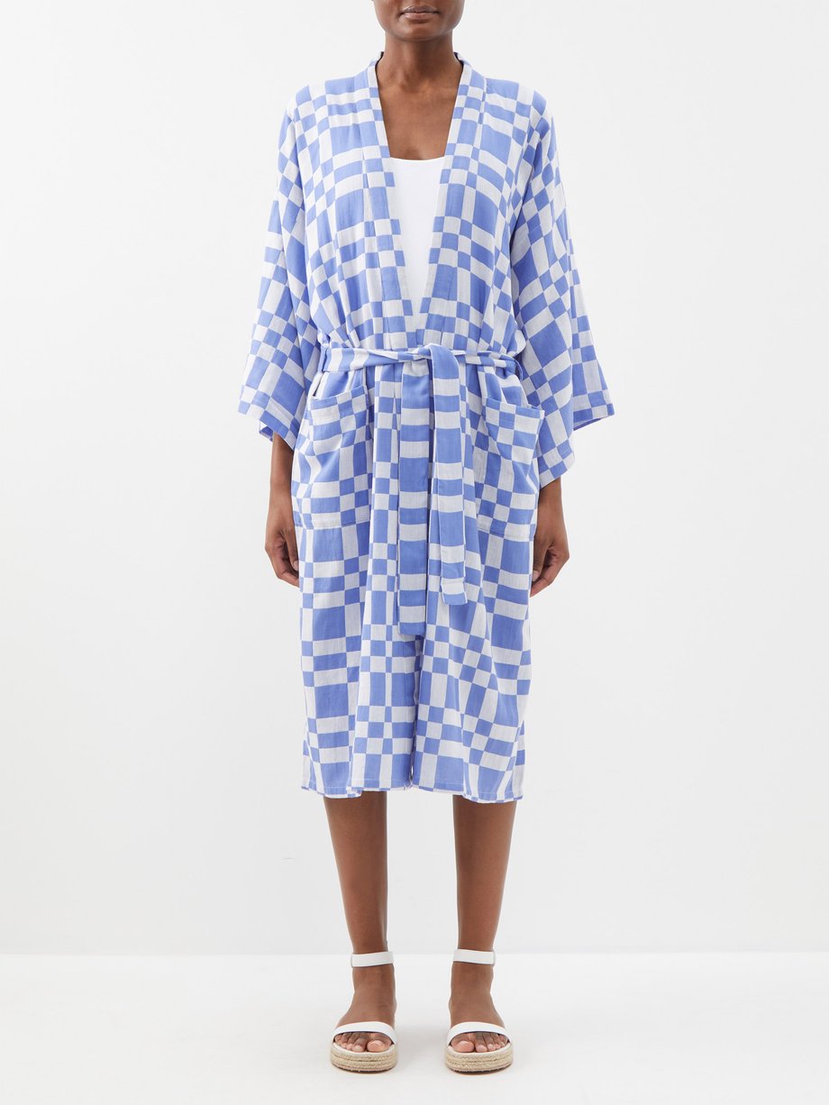 White Arya Checked Organic Cotton Blend Kaftan Mara Hoffman Matchesfashion Uk