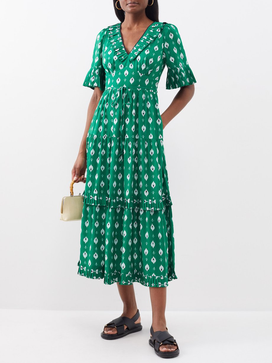 Green Cordelia V-neck pleated cotton-blend dress | Cefinn ...
