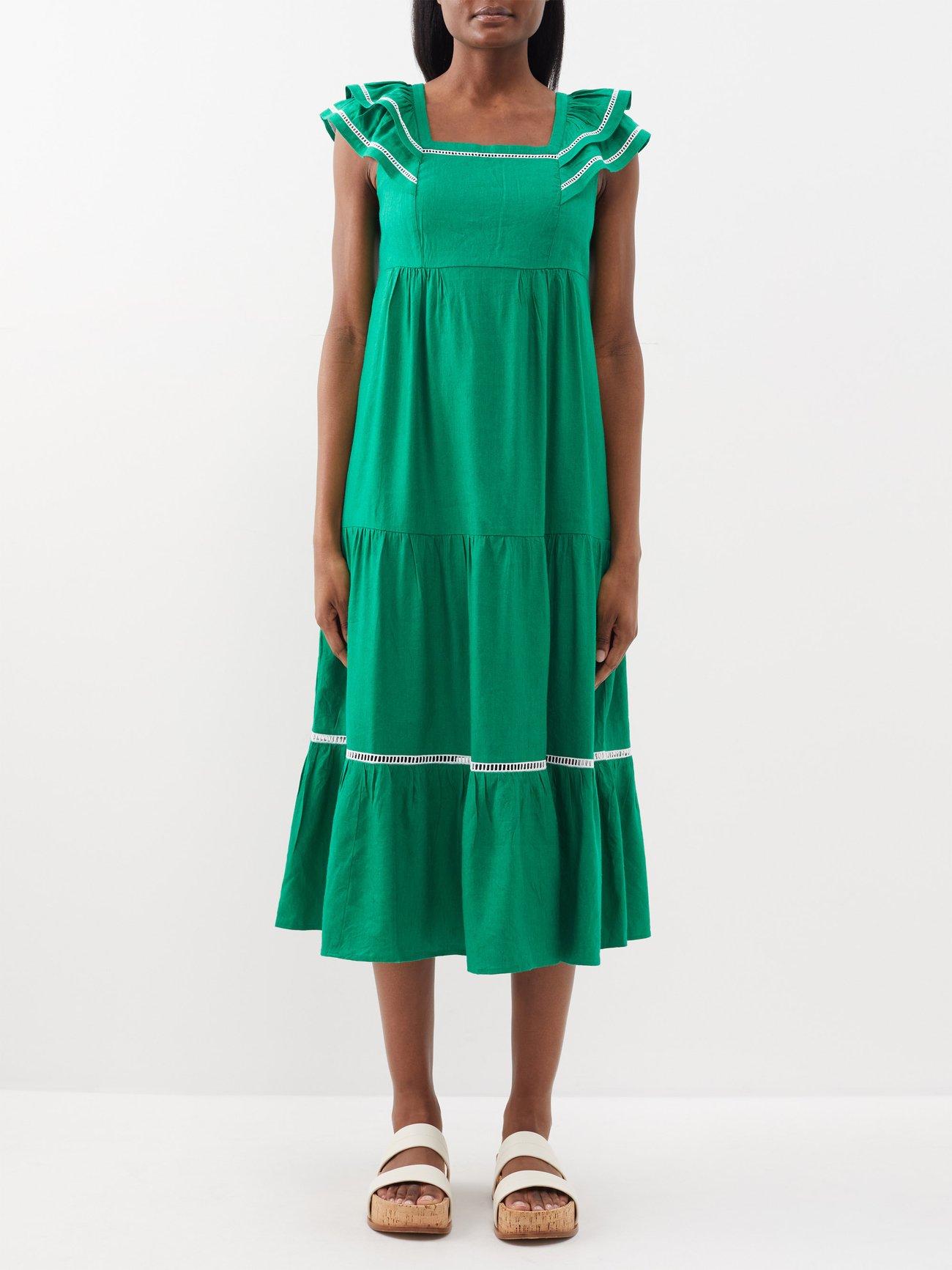 Green Bella square-neckline linen-blend dress | Cefinn | MATCHES UK