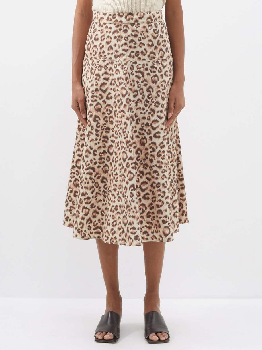 Brown Sierra leopard-print cotton-twill midi skirt | Cefinn | MATCHES UK