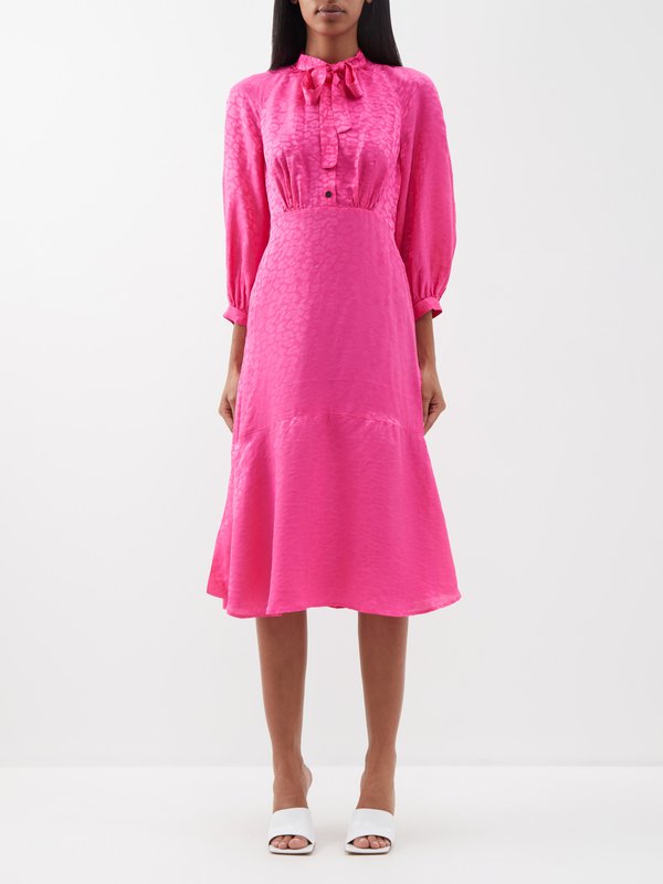 Pink Daria pussybow jaquard midi dress Cefinn MATCHES UK