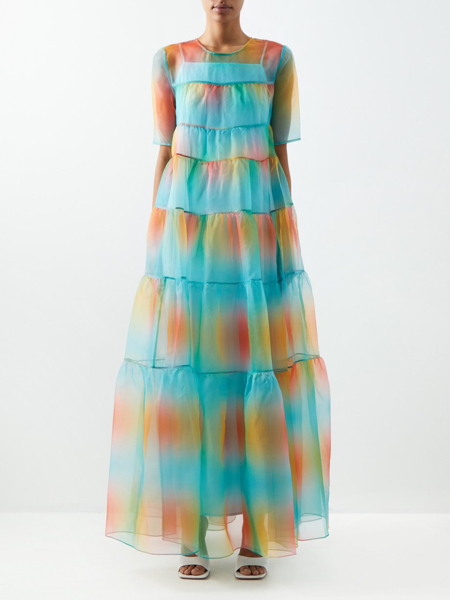 Blue multi Hyacinth banded organza maxi dress | Staud | MATCHESFASHION US