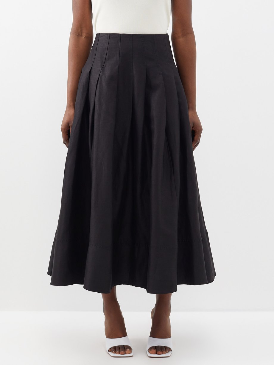 Black Paradiso pleated linen-blend midi skirt | Aje | MATCHESFASHION UK