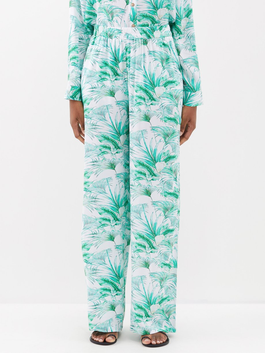 Melissa Odabash Olivia palm-print twill straight-leg trousers