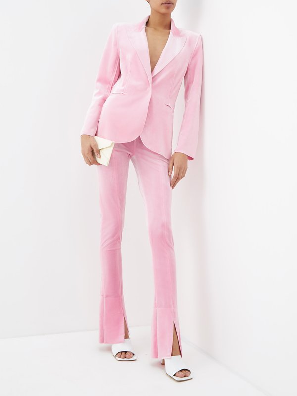 Pink Spat high-rise slit-hem velvet leggings
