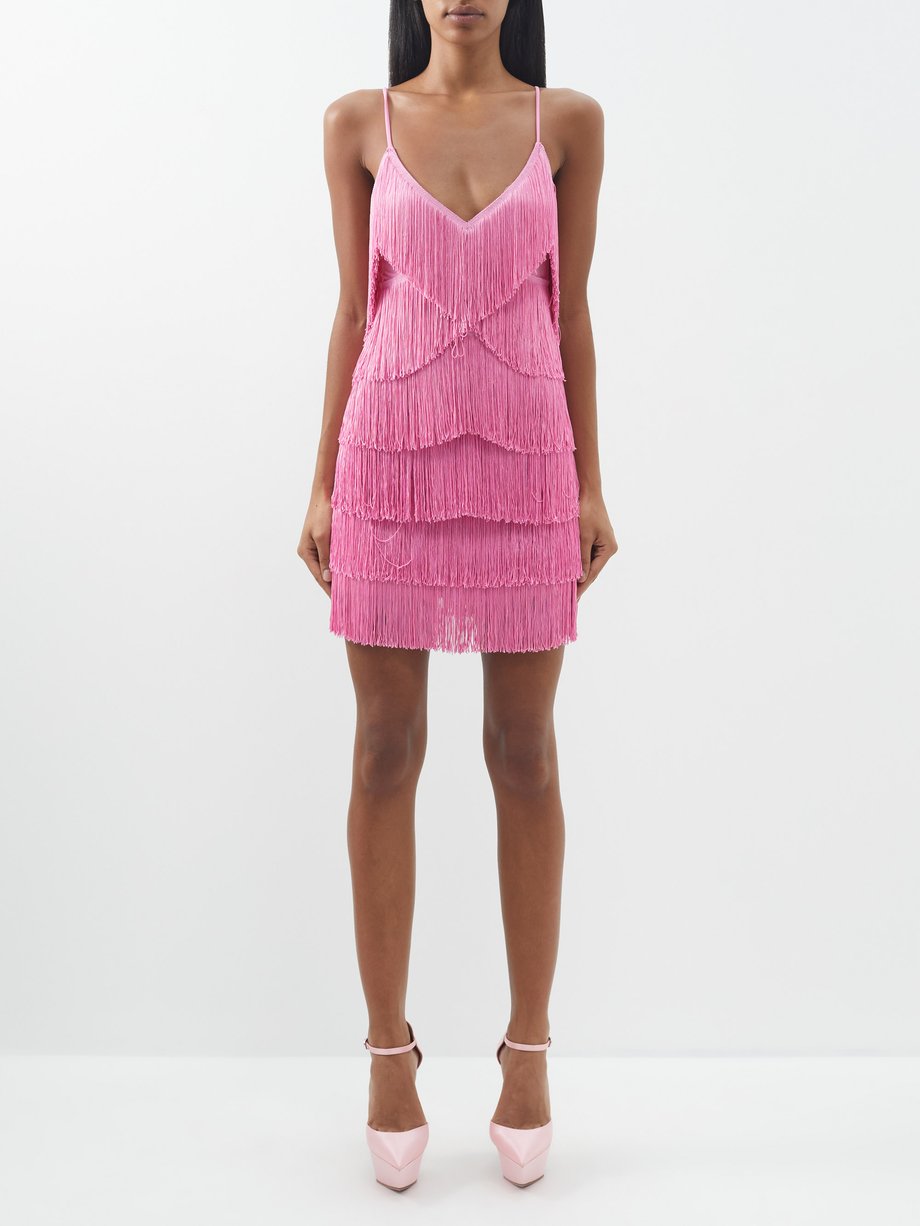 Pink Fringe-trimmed mini dress | Norma Kamali | MATCHESFASHION UK