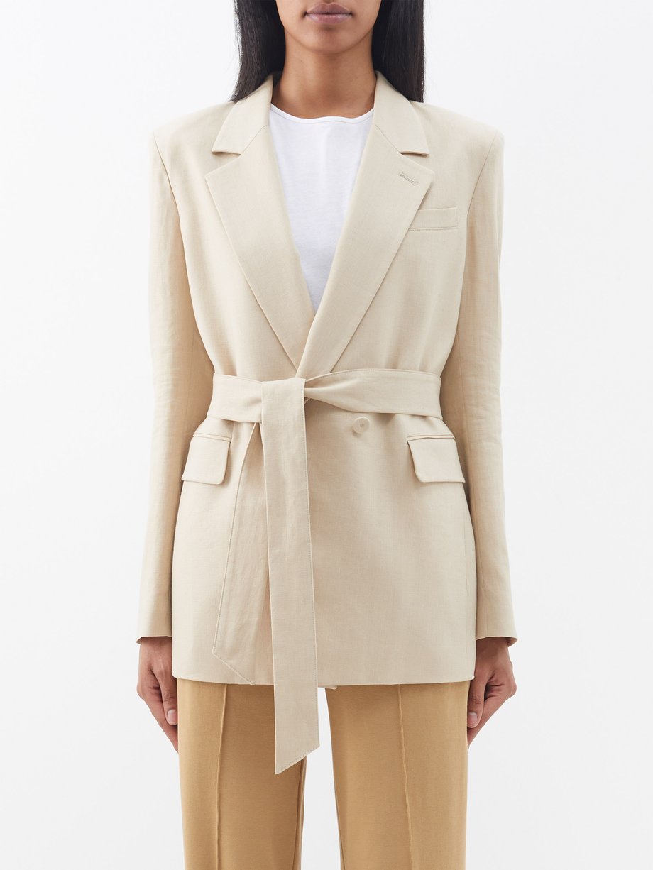 Beige Belted linen jacket | Another Tomorrow | MATCHESFASHION UK
