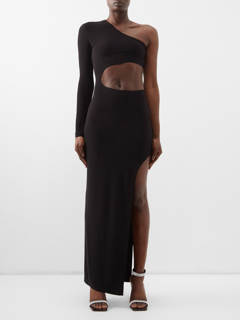 Black Shane waist-cutout stretch-jersey gown | Norma Kamali ...