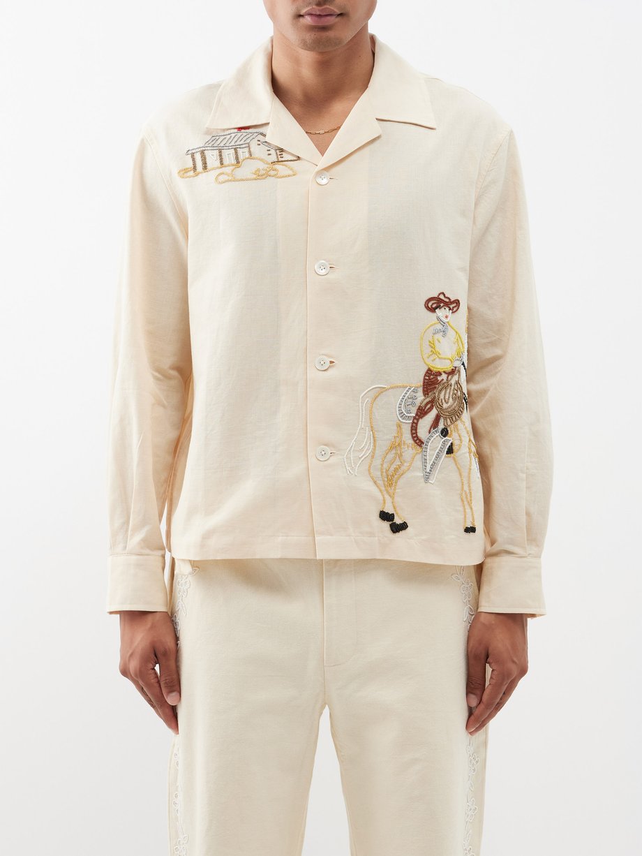 Buckaroo beaded linen-blend shirt