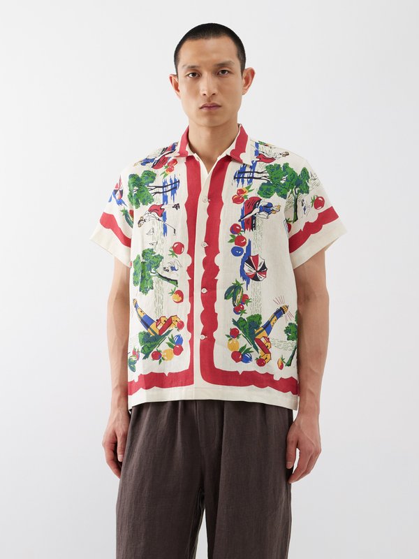 White Garden State-print linen short-sleeved shirt | Bode