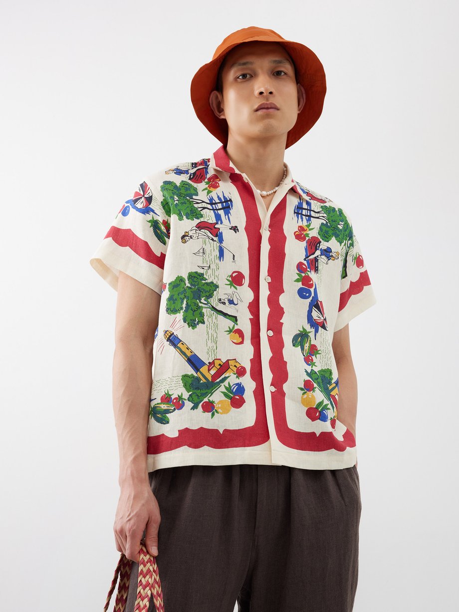 White Garden State-print linen short-sleeved shirt | Bode | MATCHES UK