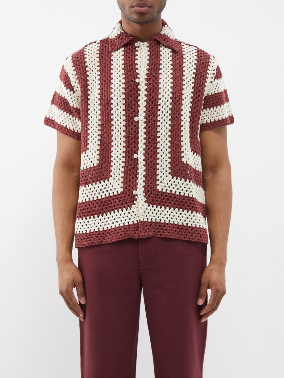 Bode Flagship striped crochet-cotton shirt