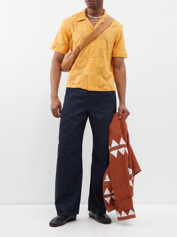 Bode Sunflower-embroidered cotton-blend shirt