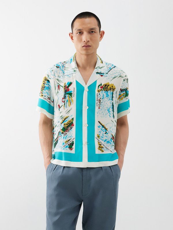 Bode Niagara-print silk short-sleeved shirt