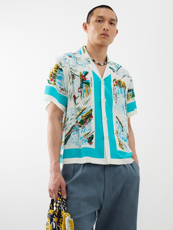 Bode Niagara-print silk short-sleeved shirt