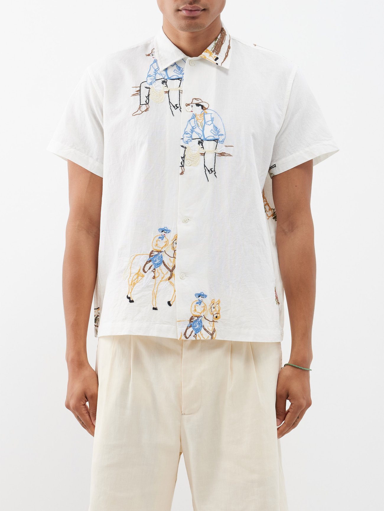 Buckaroo embroidered linen-blend shirt