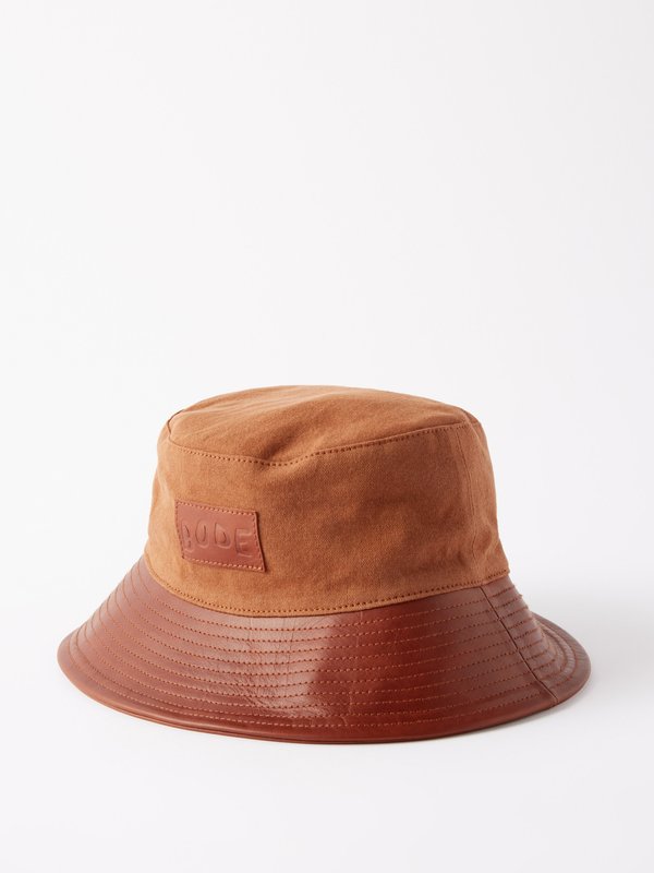 Bode Leather-brim cotton bucket hat