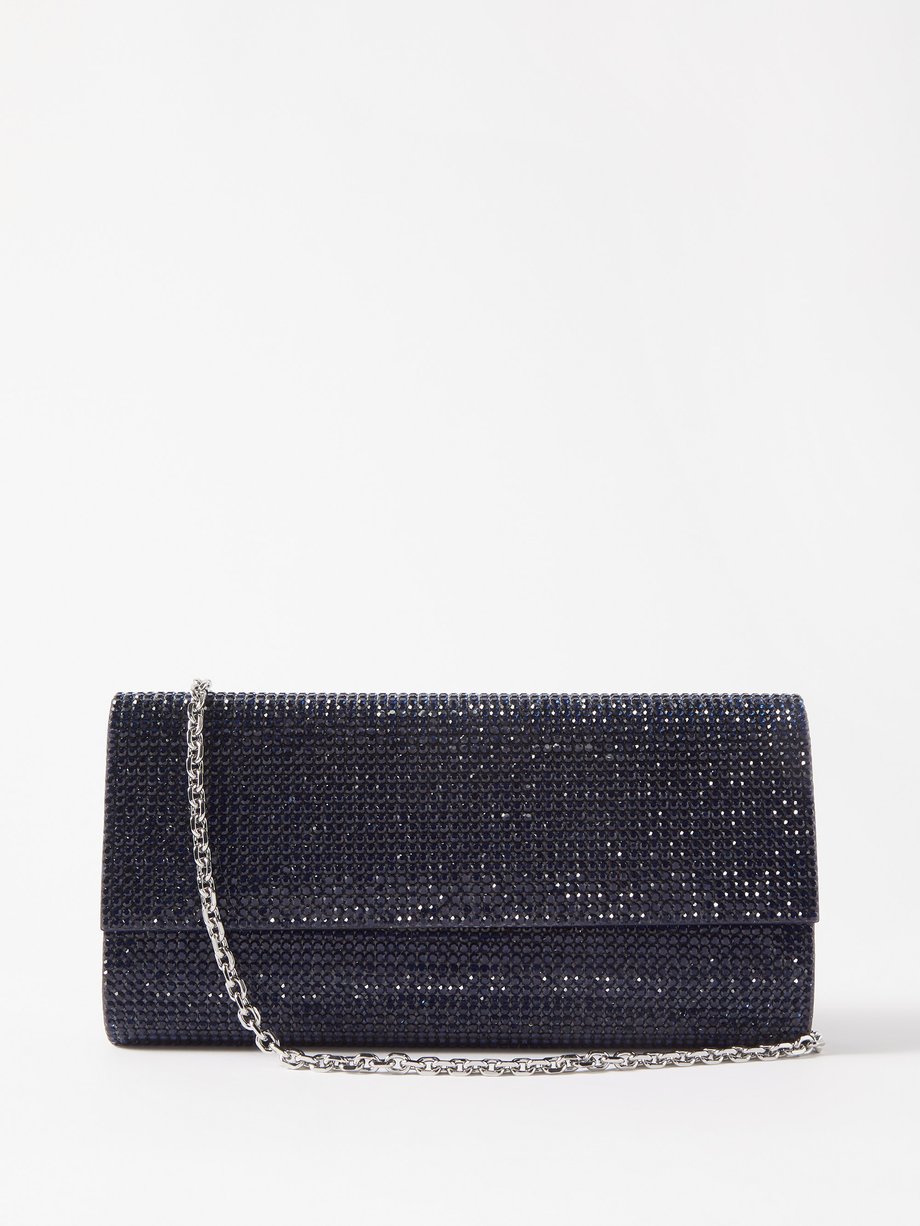 Navy Perry crystal-embellished satin clutch | Judith Leiber ...