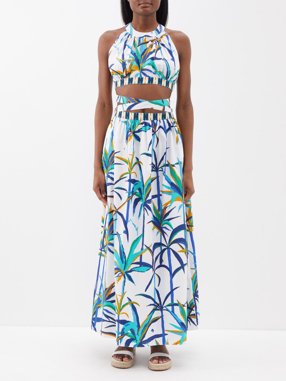 White Alaia cutout tropical-print cotton maxi dress | Emporio Sirenuse ...
