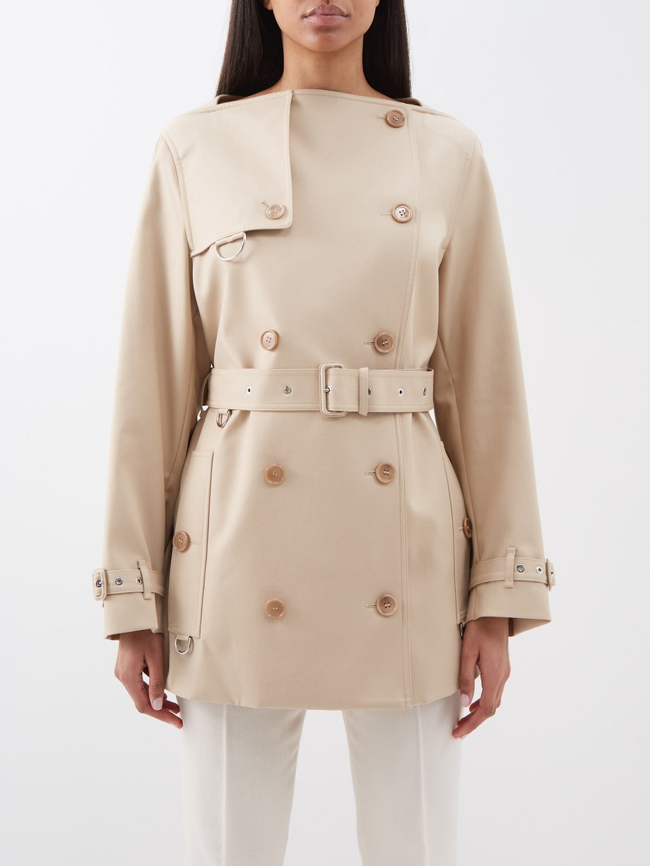 { @type : Brand , name : 버버리 Burberry 버버리 Burberry Beige Collarless double-breasted cotton-twil trench coat
