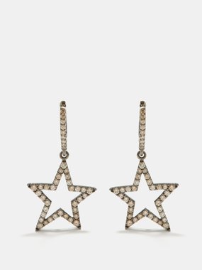 Rosa De La Cruz Star diamond & rhodium-plated 18kt gold earrings