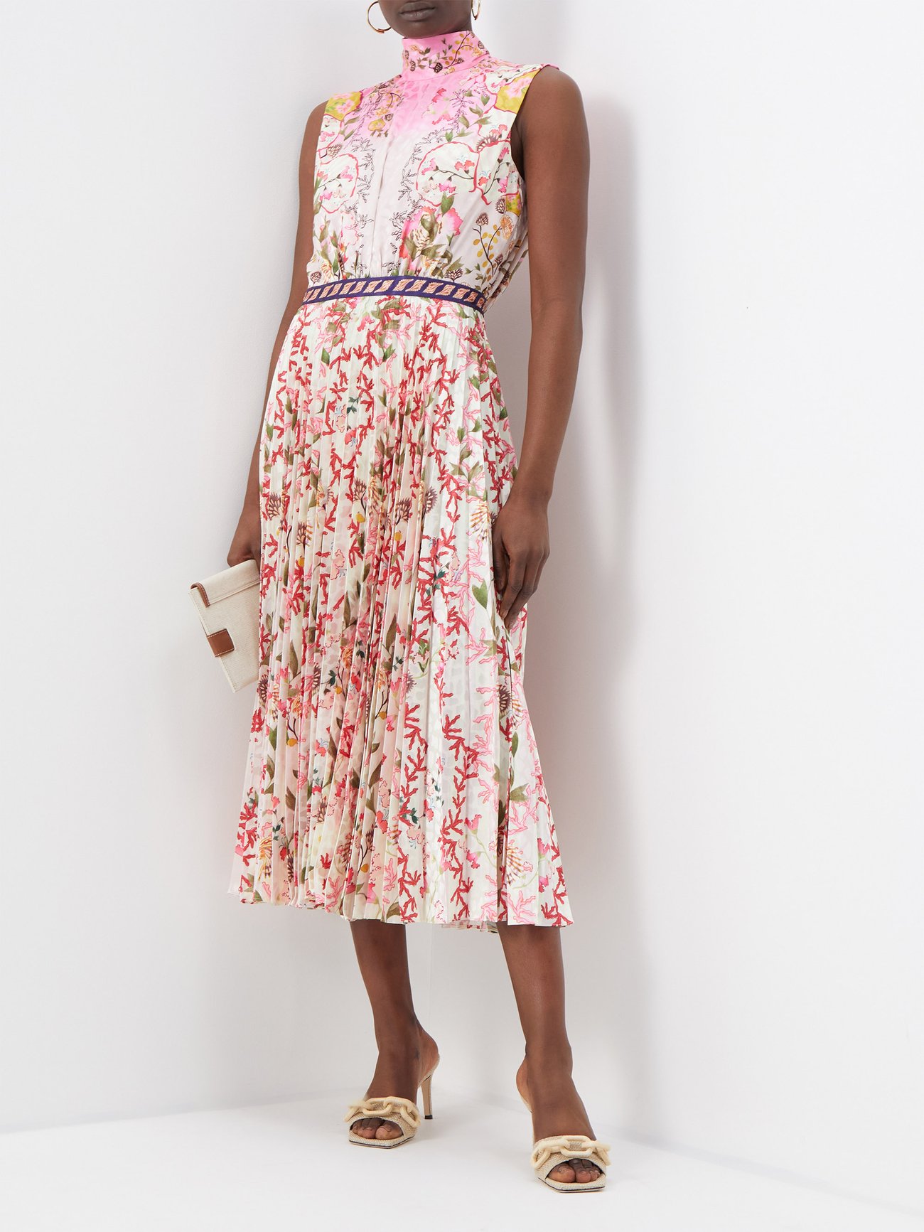 Print Fleur pleated printed-crepe midi dress | Saloni | MATCHES UK