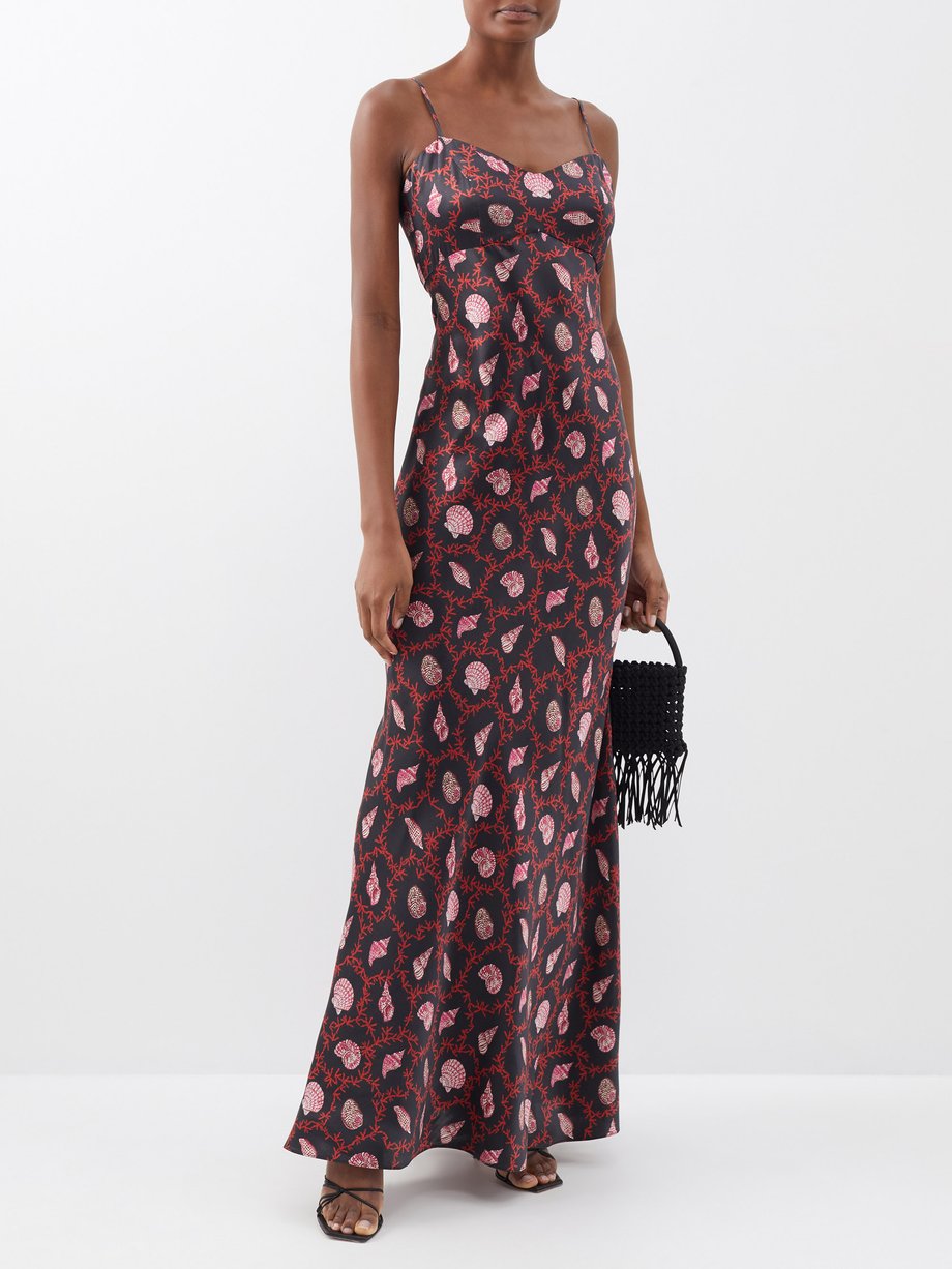 Black Mimi shell-print silk-satin maxi dress | Saloni | MATCHES UK