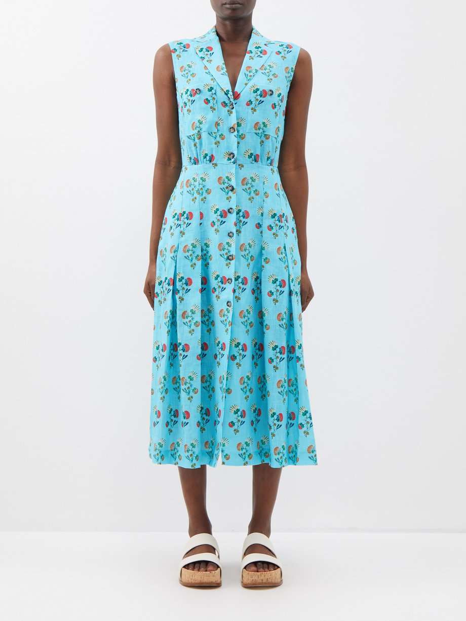 Blue Eddie B seashell-print linen dress | Saloni | MATCHESFASHION US