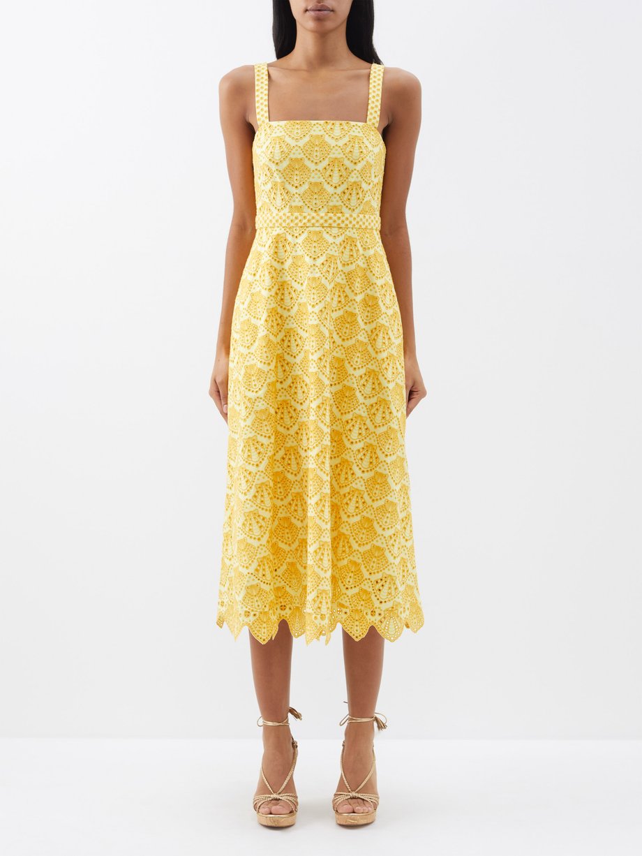 Yellow Aubrey broderie-anglaise cotton midi dress | Saloni | MATCHES UK