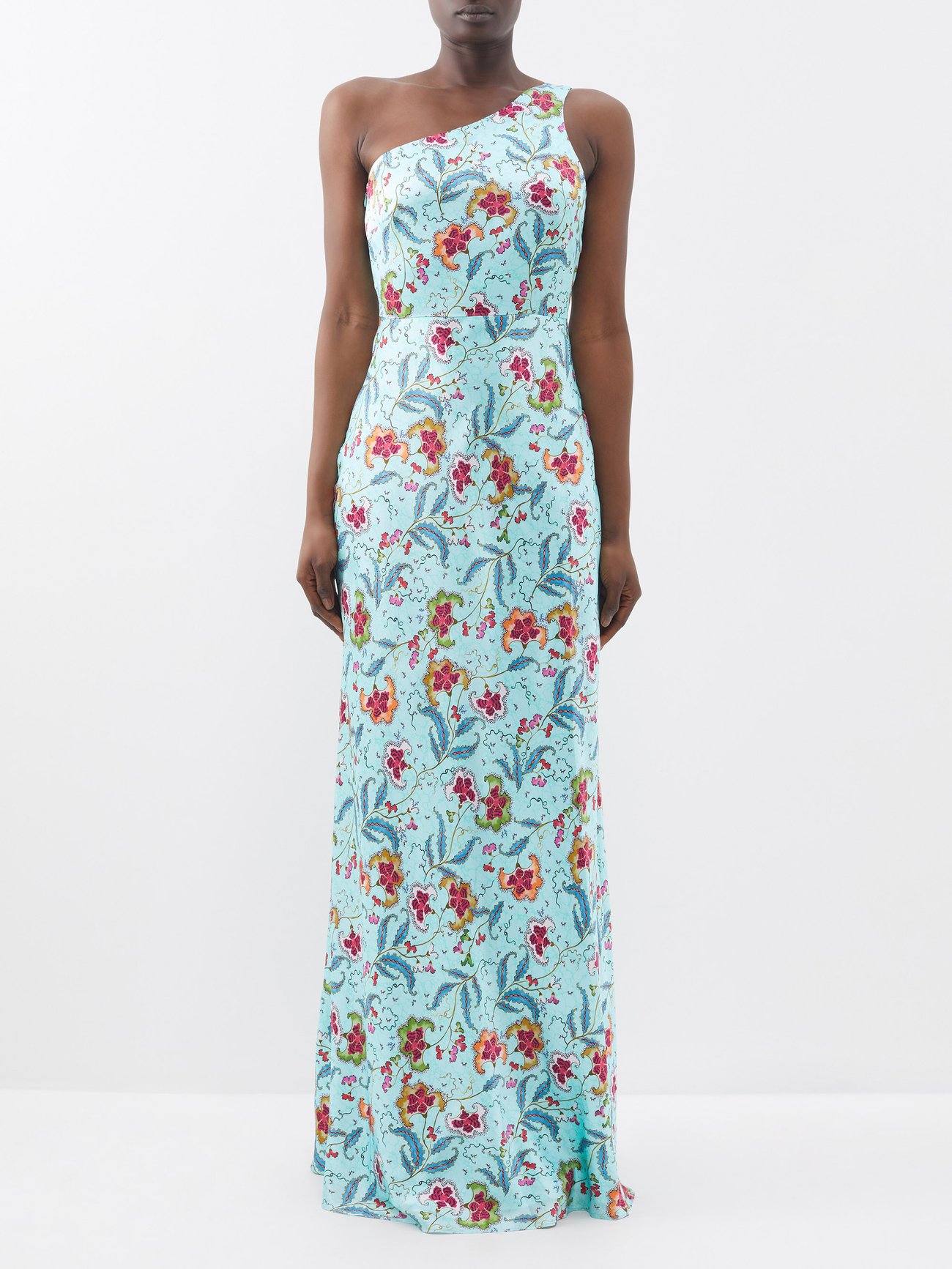 Blue Justine one-shoulder floral-print silk dress | Saloni | MATCHES UK