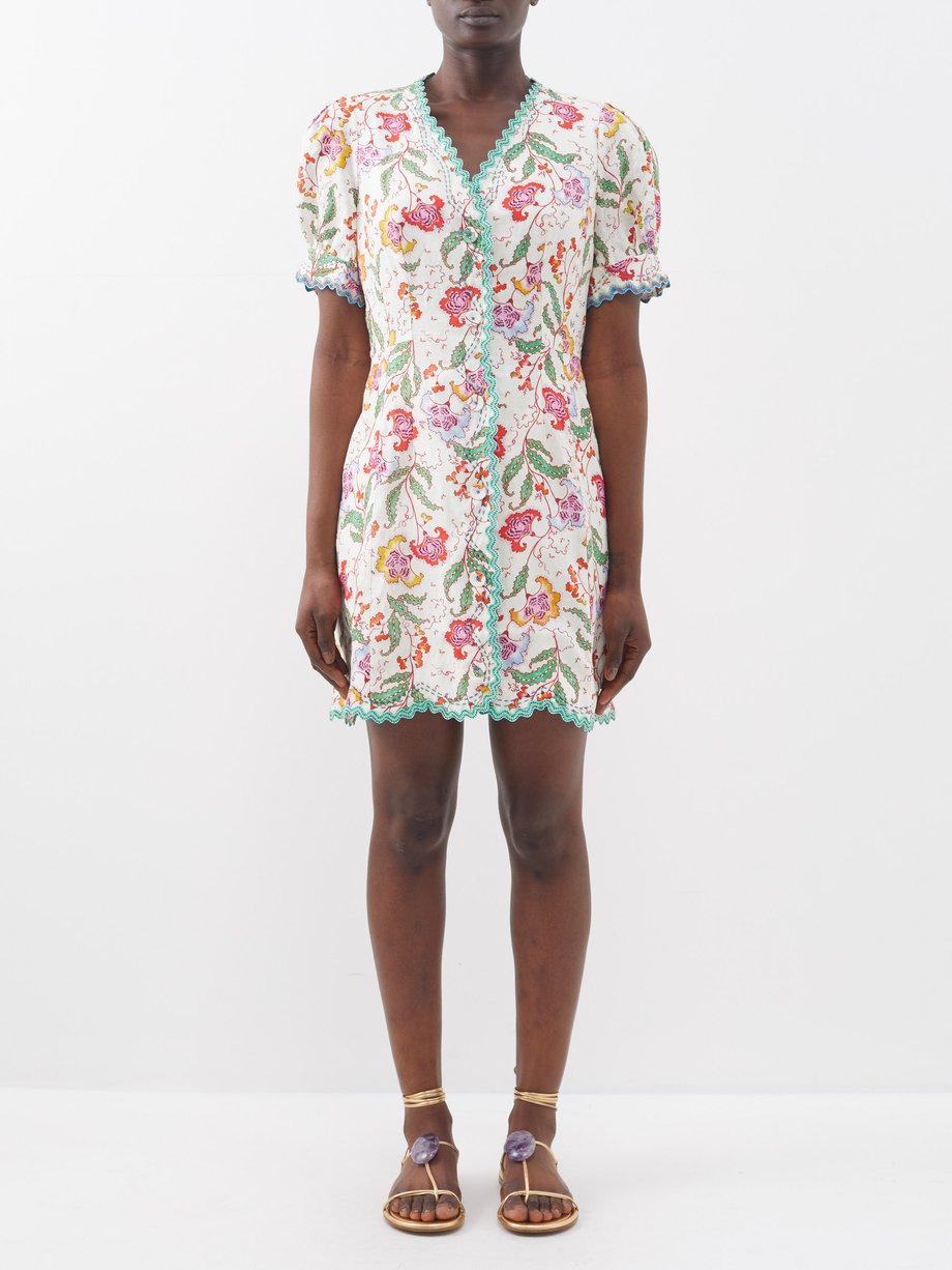 Neutral Marlee printed linen mini dress | Saloni | MATCHES UK