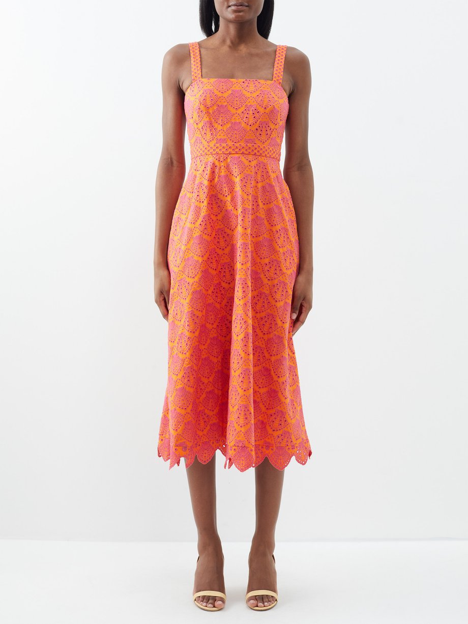 Orange Aubrey broderie-anglaise cotton midi dress | Saloni | MATCHES UK