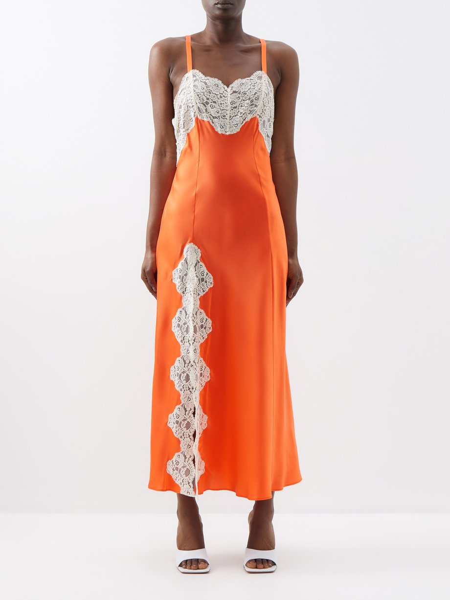 Orange Lace-panelled silk-satin slip dress | Rodarte | MATCHES UK