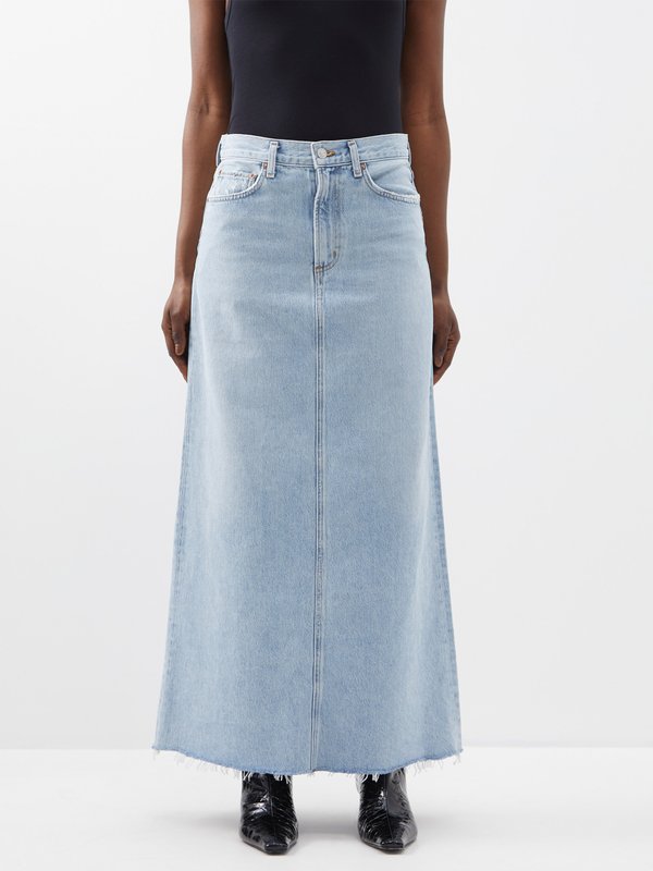 Hilla raw hem organic denim skirt video