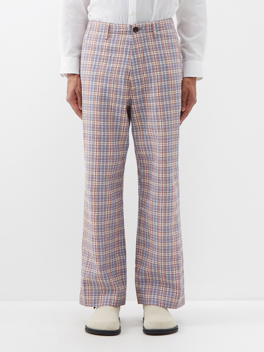 Blue Check-cotton relaxed-leg trousers | Itoh | MATCHES UK