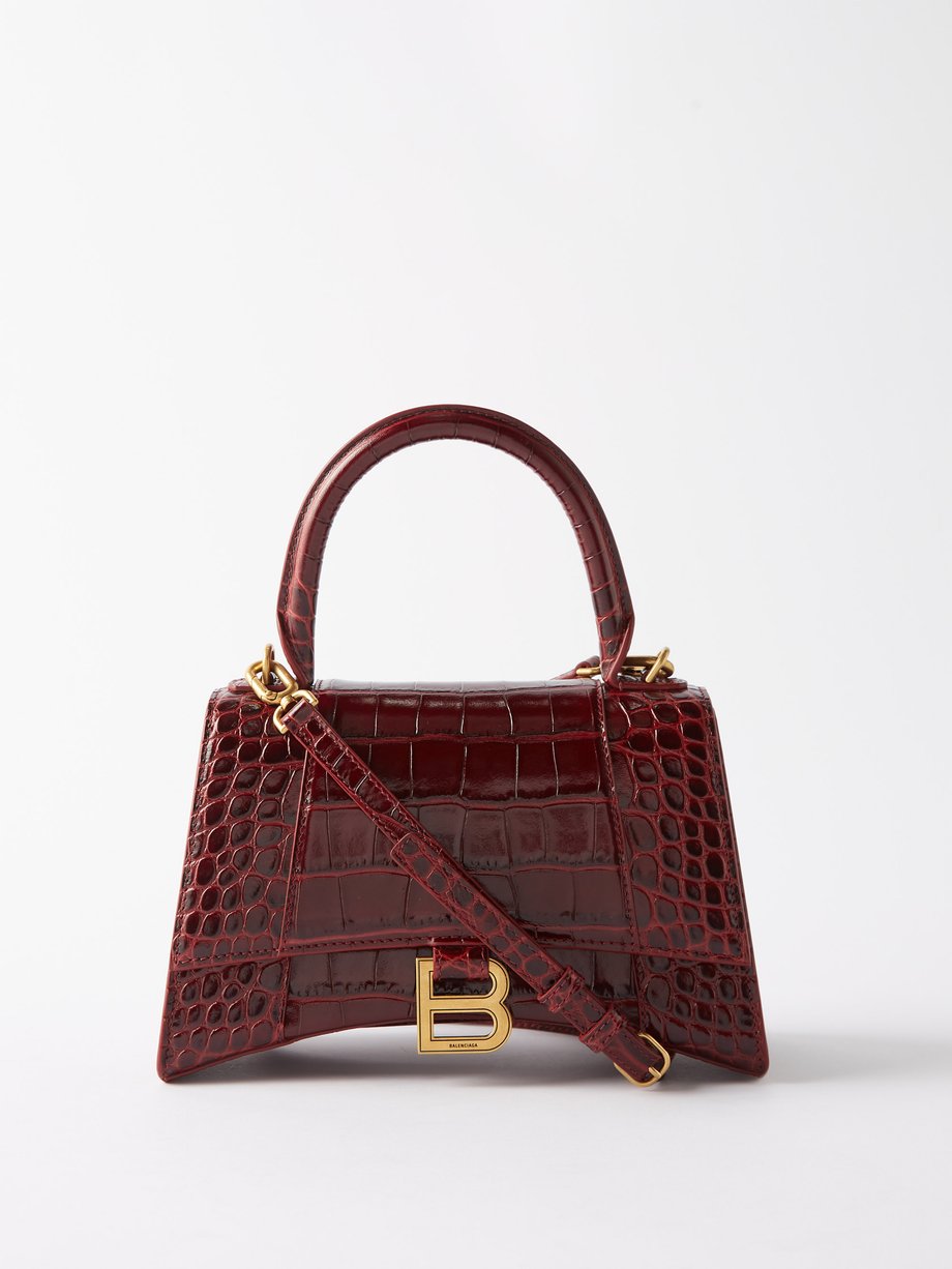 Balenciaga Women's Hourglass Small Handbag Crocodile Embossed - Red