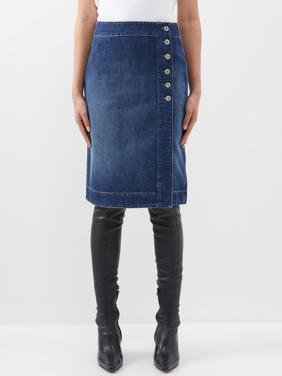 Blue Buttoned denim skirt | Bottega Veneta | MATCHES UK