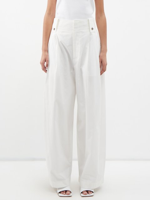 White High-rise pleated canvas wide-leg trousers, Victoria Beckham