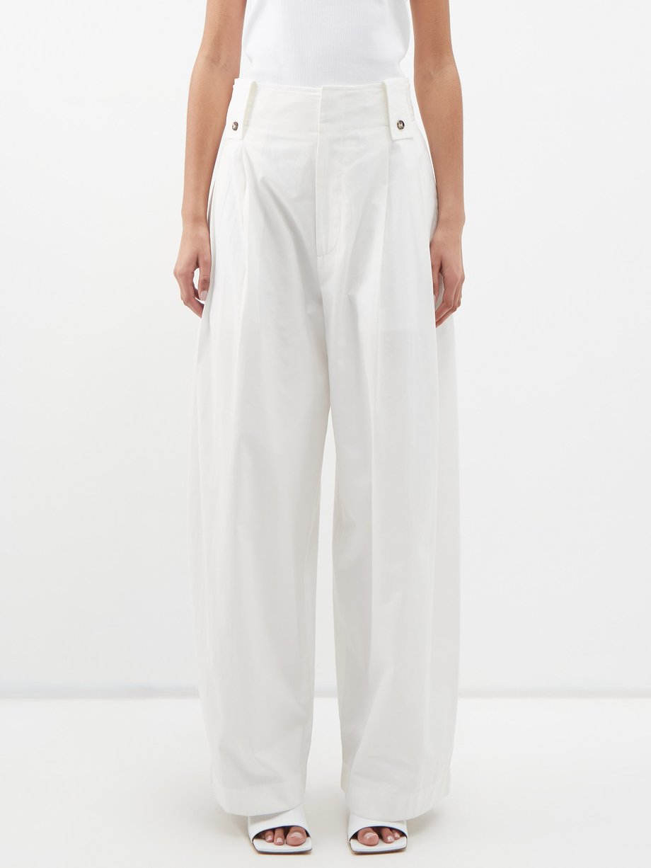 White Pleated wide-leg twill trousers, Bottega Veneta