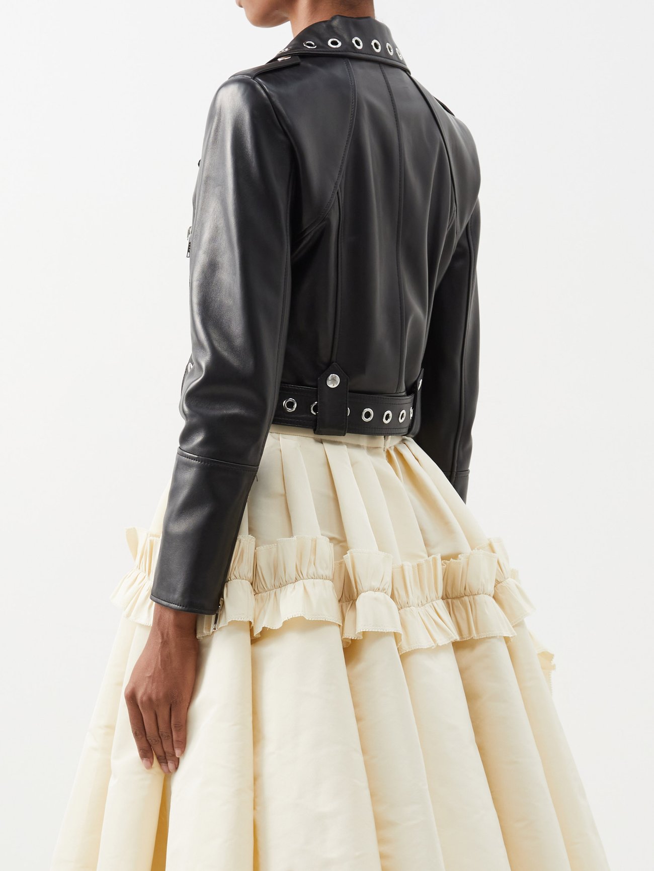 Alexander McQueen Zip-Front Cropped Leather Top