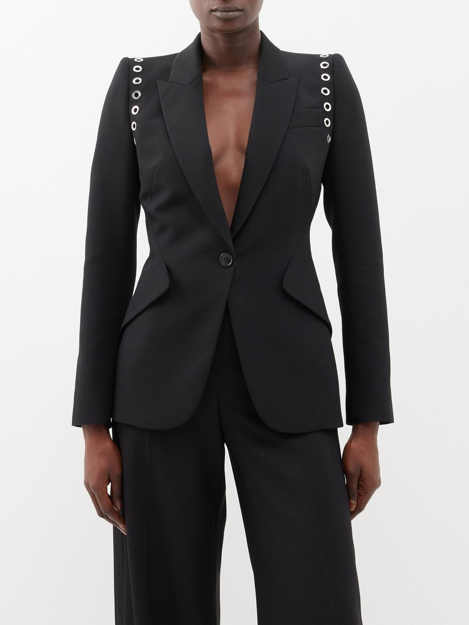 Black Eyelet-embellished crepe suit jacket | Alexander McQueen ...