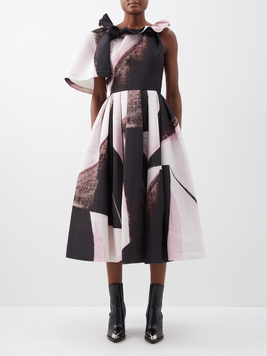 Alexander McQueen Asymmetric brushstroke-print faille gown