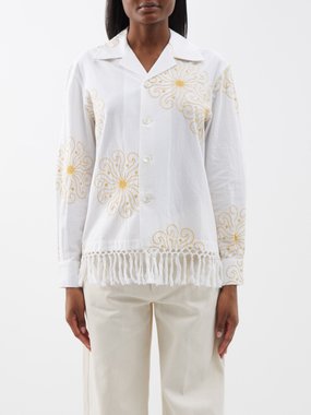 Bode Soleil floral-embroidered cotton shirt