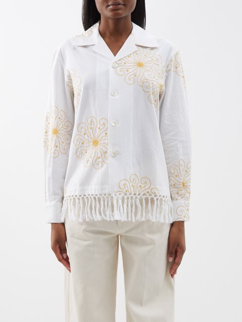 White Soleil floral-embroidered cotton shirt, Bode