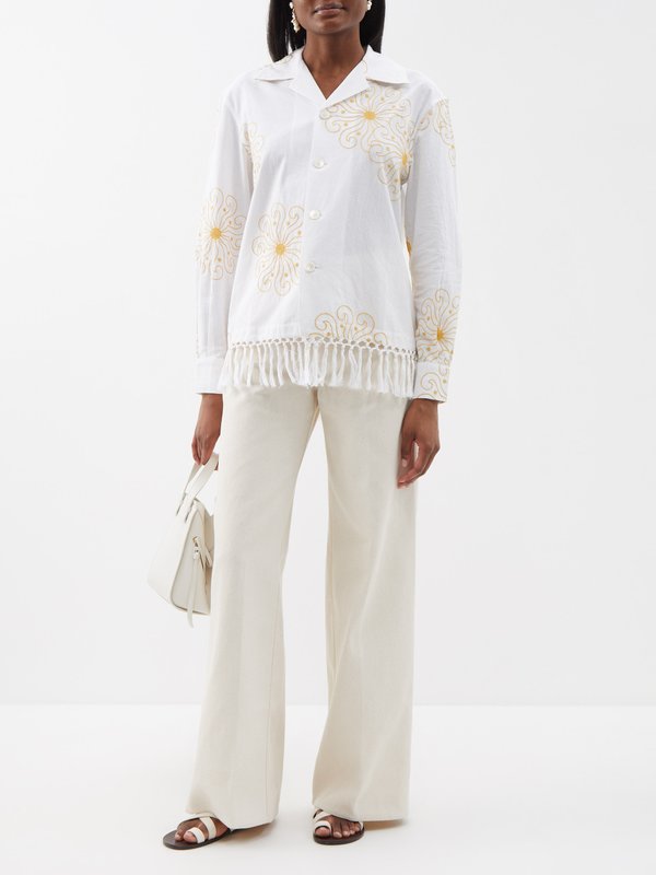 Bode Soleil floral-embroidered cotton shirt