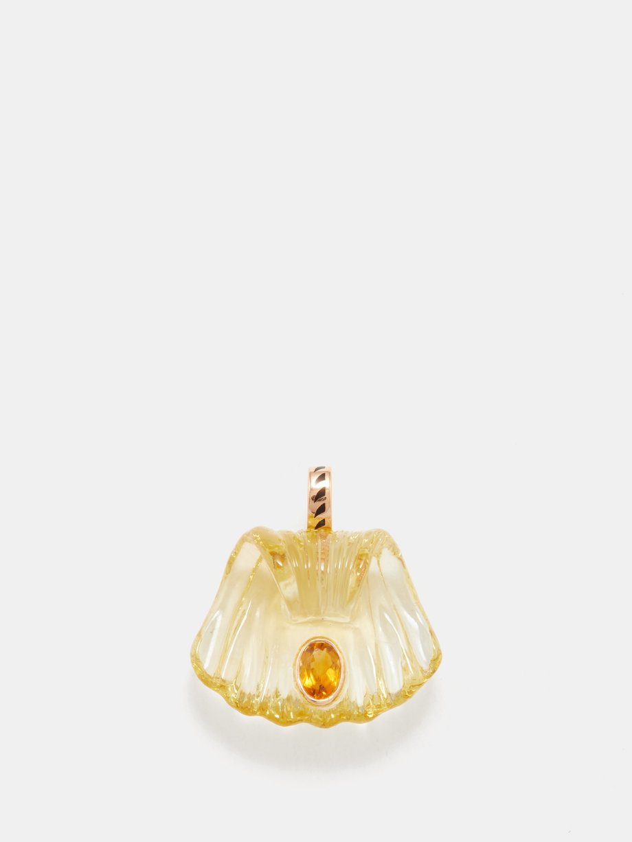 Gold Capri quartz, citrine & 18kt gold shell charm | Dezso By Sara ...
