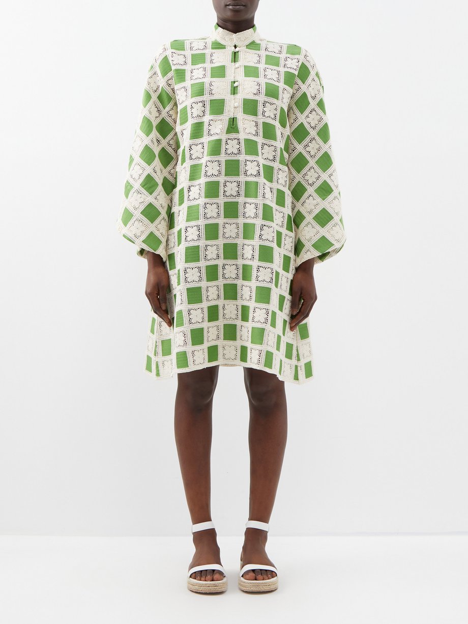 Green Checkerboard crochet mini kaftan | La Vie Style House | MATCHES UK