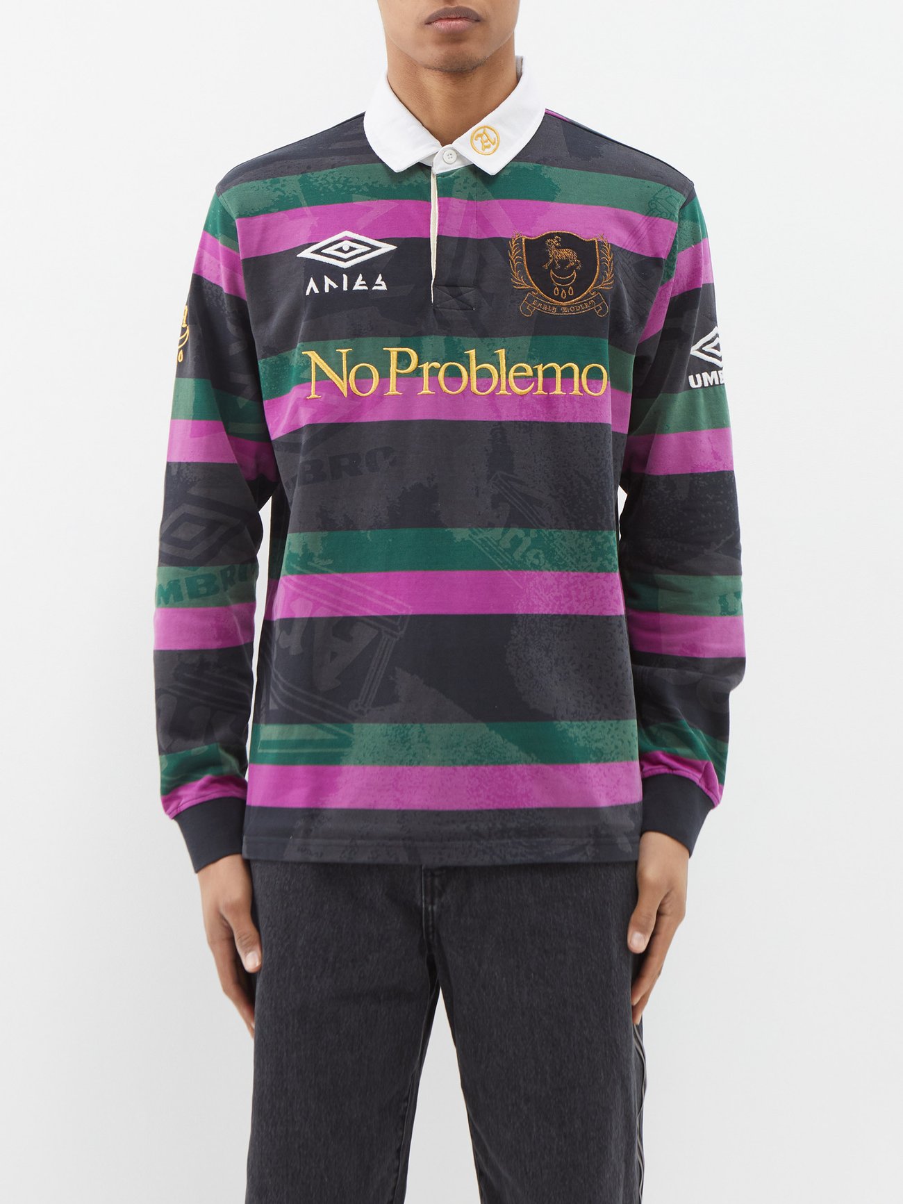 X Umbro embroidered striped cotton rugby shirt video